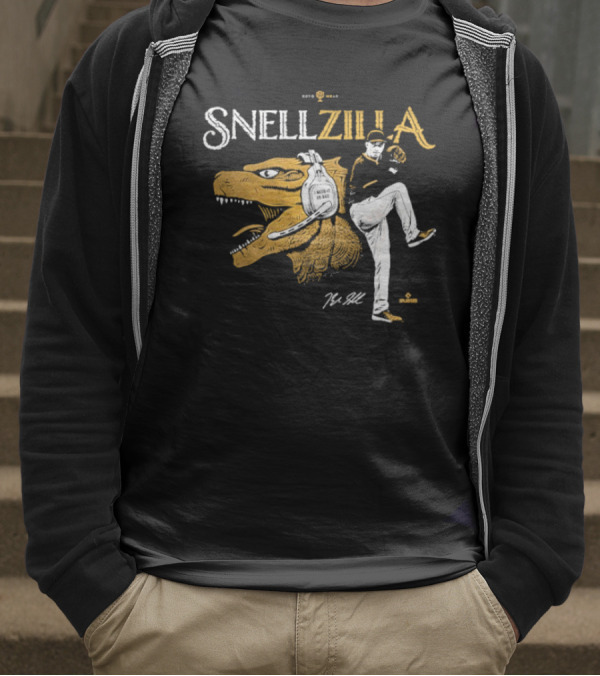 Blake Snell Snellzilla Pitching With Dinosaur Graphic Signature T-Shirt