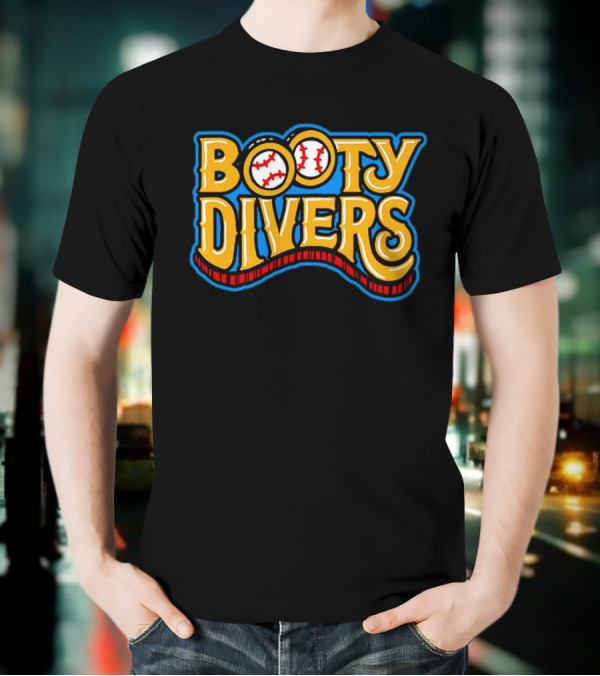 Booty Divers Baseball Theme Yellow Text With Baseballs T-Shirt