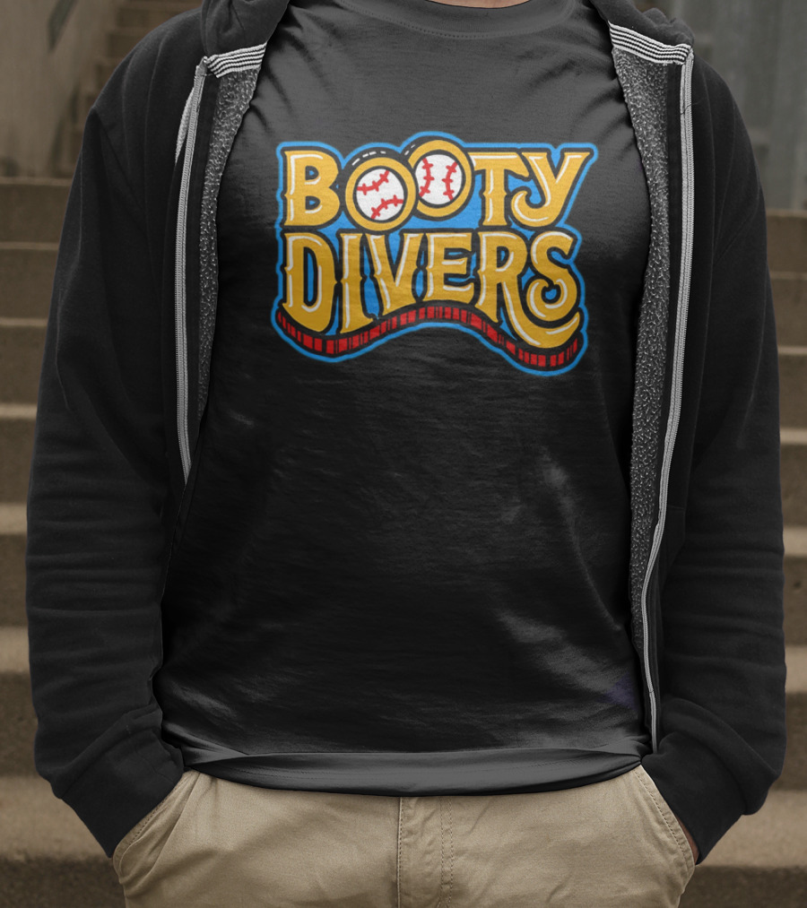 Booty Divers Baseball Theme Yellow Text With Baseballs T-Shirt