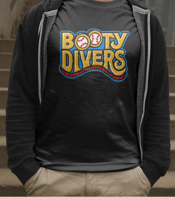 Booty Divers Baseball Theme Yellow Text With Baseballs T-Shirt