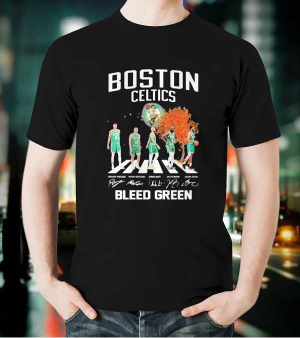 Boston Celtics Bleed Green Abbey Road Players Signatures T-Shirt