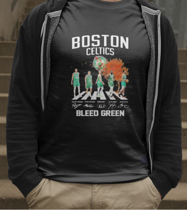 Boston Celtics Bleed Green Abbey Road Players Signatures T-Shirt