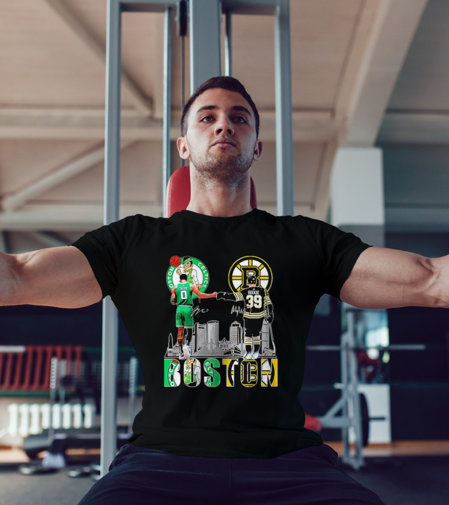Boston Celtics Jayson Tatum Boston Bruins Morgan Geekie Signatures Skyline T-Shirt