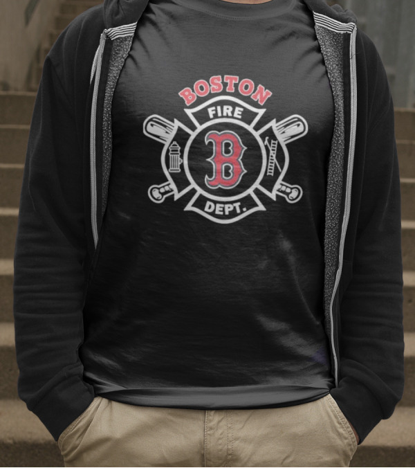 Boston Red Sox Fire Dept Firefighters B Logo Axes And Ladder T-Shirt