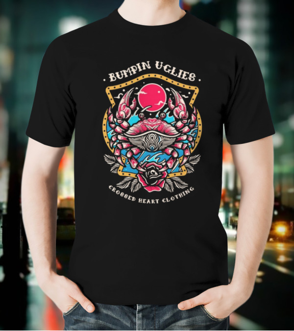 Bumpin Uglies Crossed Heart Clothing Shellraiser Crab Ocean Sun Roses T-Shirt