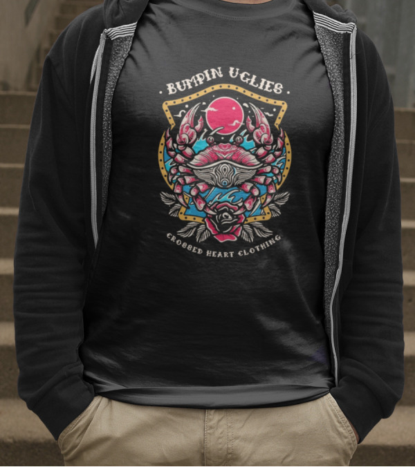 Bumpin Uglies Crossed Heart Clothing Shellraiser Crab Ocean Sun Roses T-Shirt
