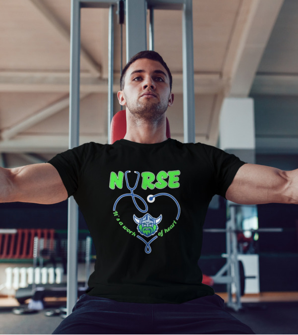 Nurse It's A Work Of Heart Canberra Raiders Stethoscope Viking Helmet T-Shirt