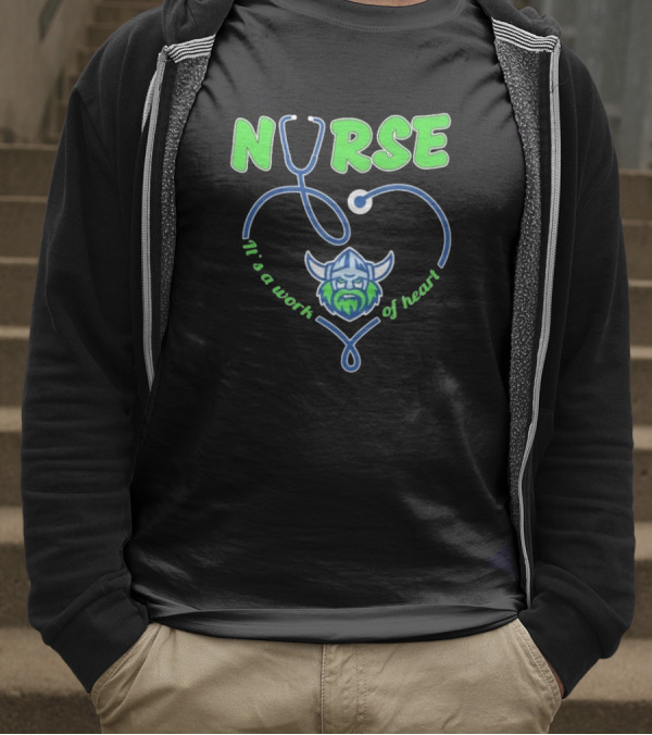 Nurse It's A Work Of Heart Canberra Raiders Stethoscope Viking Helmet T-Shirt