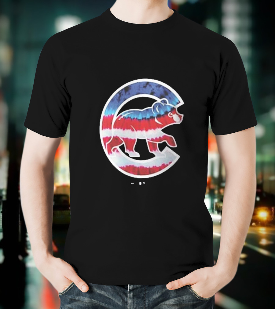 Chicago Cubs Americana Tie-Dye Bear Logo T-Shirt
