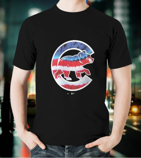 Chicago Cubs Americana Tie-Dye Bear Logo T-Shirt