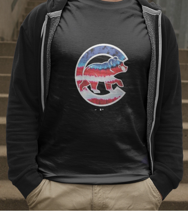 Chicago Cubs Americana Tie-Dye Bear Logo T-Shirt