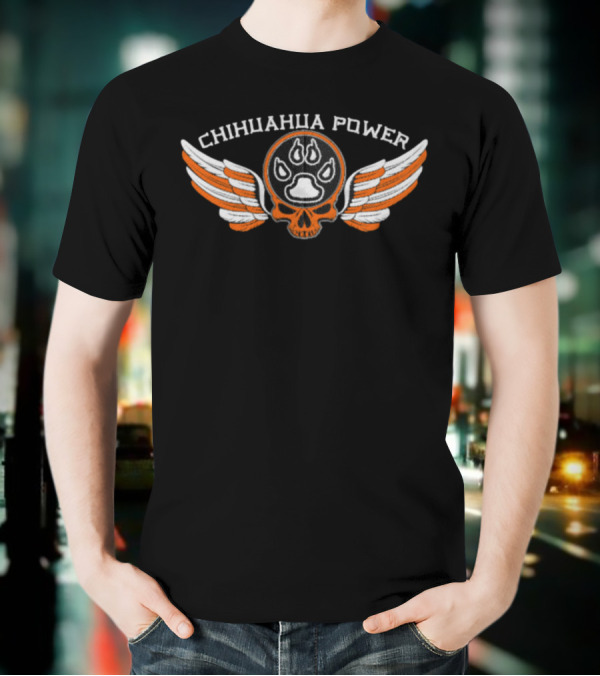 CHIHUAHUA POWER Skull With Flaming Paw Print And Winged Emblem T-Shirt