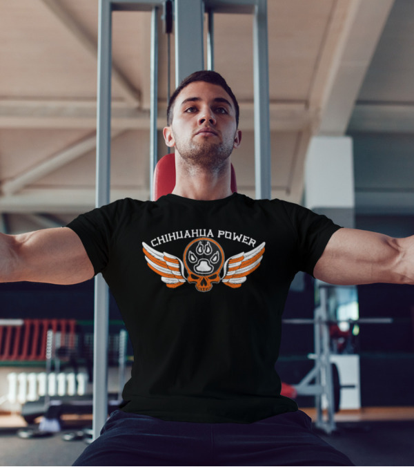 CHIHUAHUA POWER Skull With Flaming Paw Print And Winged Emblem T-Shirt