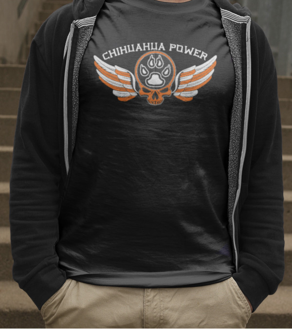 CHIHUAHUA POWER Skull With Flaming Paw Print And Winged Emblem T-Shirt