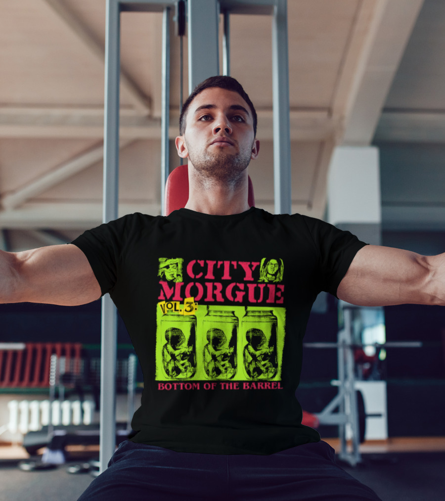 City Morgue Bottom Of The Barrel Green Neon Skeleton Illustrations T-Shirt