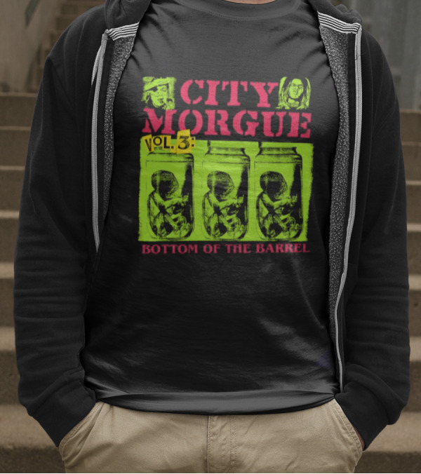 City Morgue Bottom Of The Barrel Green Neon Skeleton Illustrations T-Shirt