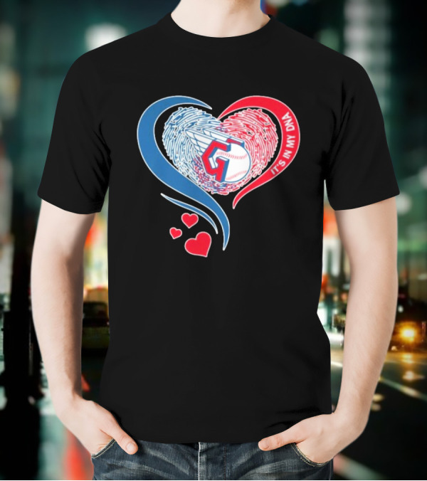 Cleveland Guardians It's In My DNA Heart Baseball Fingerprint T-Shirt