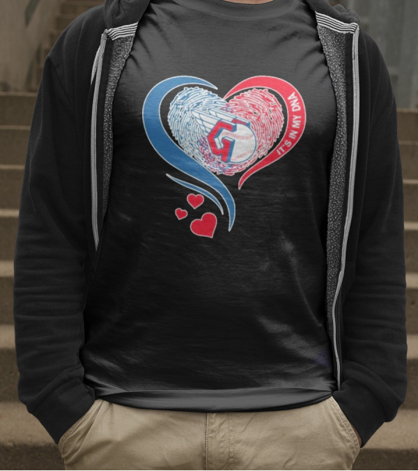 Cleveland Guardians It's In My DNA Heart Baseball Fingerprint T-Shirt