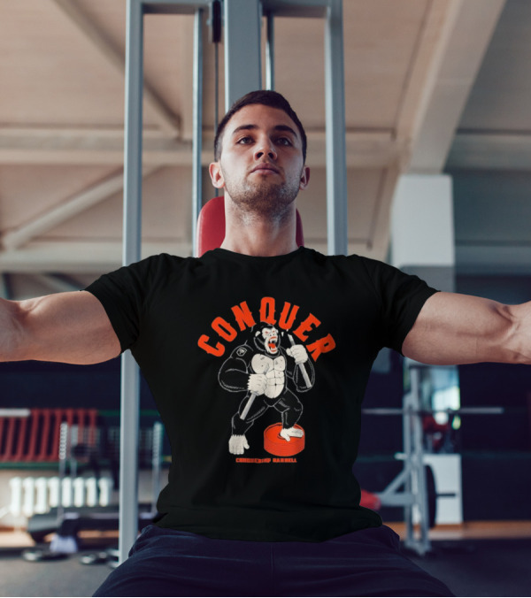 Conquer Raging Gorilla Conquering Barbell Motivational Fitness Apparel T-Shirt