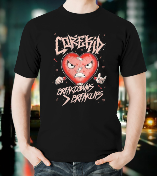 Corekid Breakdowns Breakups Angry Heart With Rock Hand Signs T-Shirt