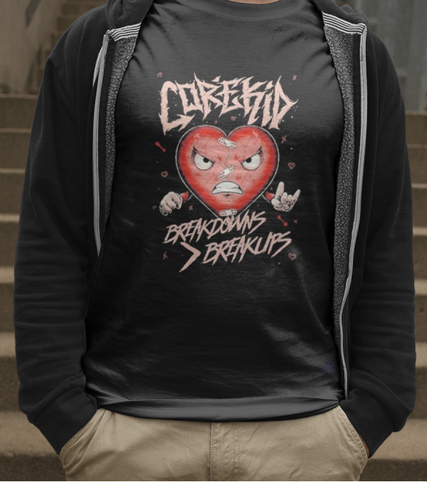 Corekid Breakdowns Breakups Angry Heart With Rock Hand Signs T-Shirt
