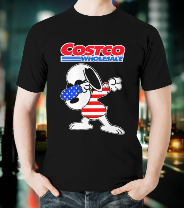 Costco Wholesale Snoopy Dabbing American Flag Stripes And Stars T-Shirt
