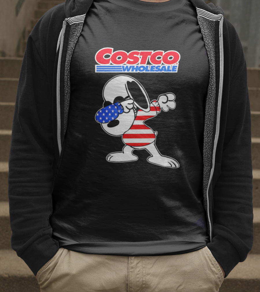 Costco Wholesale Snoopy Dabbing American Flag Stripes And Stars T-Shirt