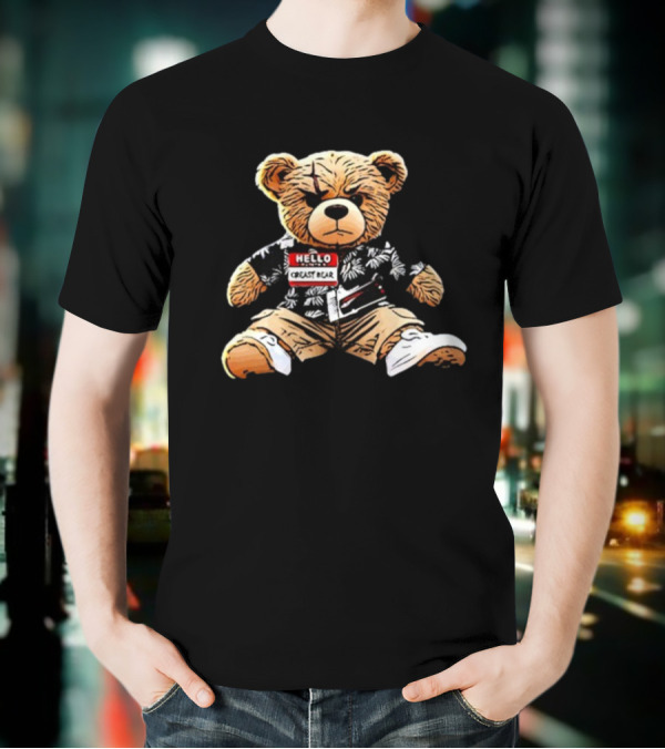 Hello Creasy Bear Fundraiser Hawaiian Theme With Name Tag T-Shirt