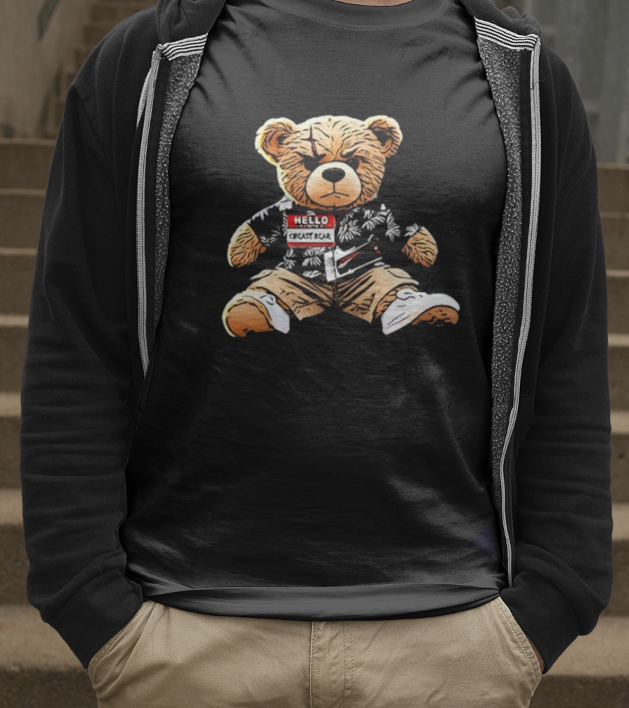 Hello Creasy Bear Fundraiser Hawaiian Theme With Name Tag T-Shirt