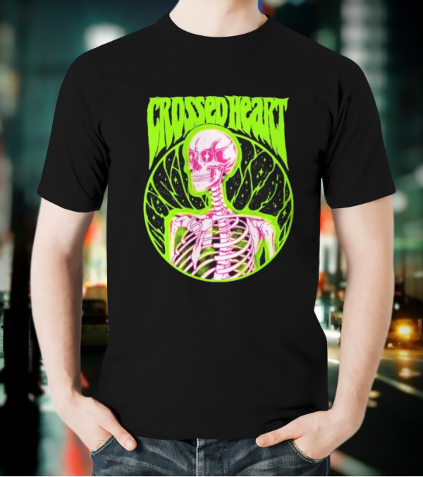 Crossed Heart Skeleton Neon Illustration T-Shirt