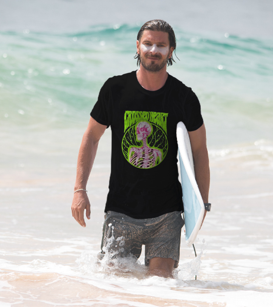 Crossed Heart Skeleton Neon Illustration T-Shirt