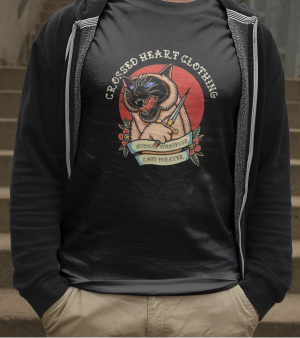 Crossed Heart Clothing Human Whatever Cats Forever Knife T-Shirt