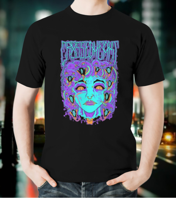 Crossed Heart Neon Medusa Snakes T-Shirt