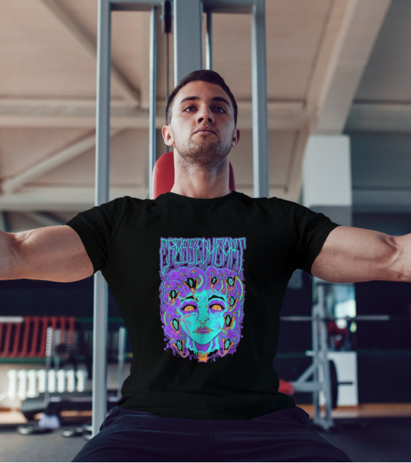Crossed Heart Neon Medusa Snakes T-Shirt