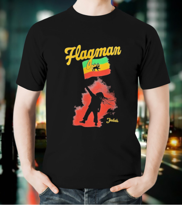 Damian Marley Flagman Judah Reggae Silhouette Red Map Background T-Shirt