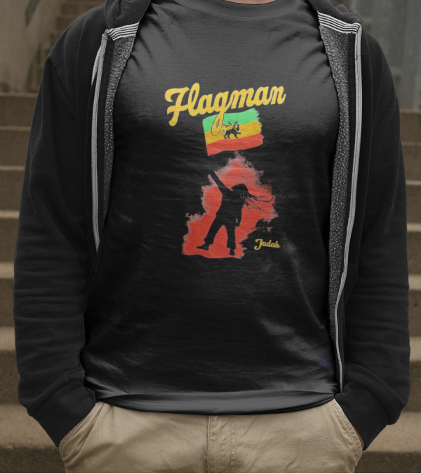 Damian Marley Flagman Judah Reggae Silhouette Red Map Background T-Shirt