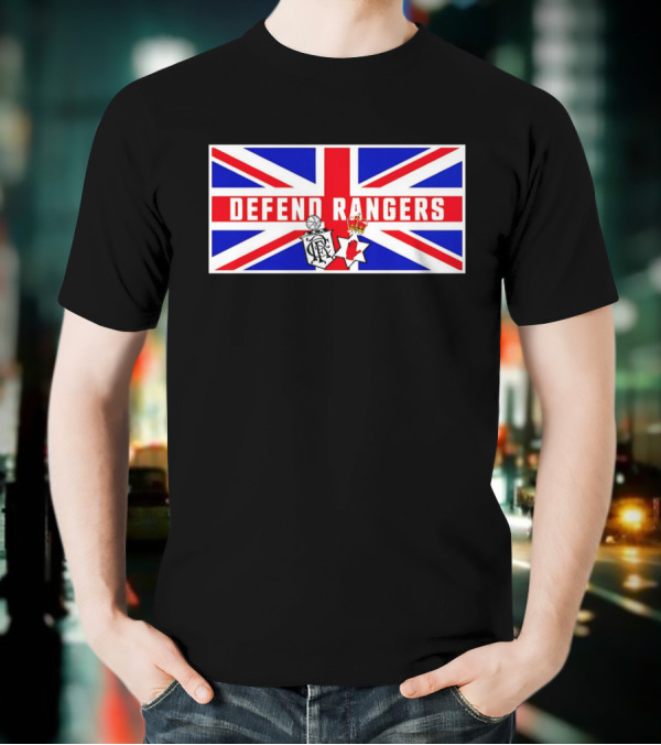 Defend Rangers Union Flag With FCRF Crest And Red Hand Of Ulster T-Shirt