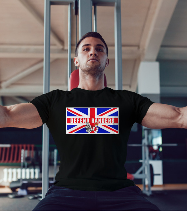 Defend Rangers Union Flag With FCRF Crest And Red Hand Of Ulster T-Shirt