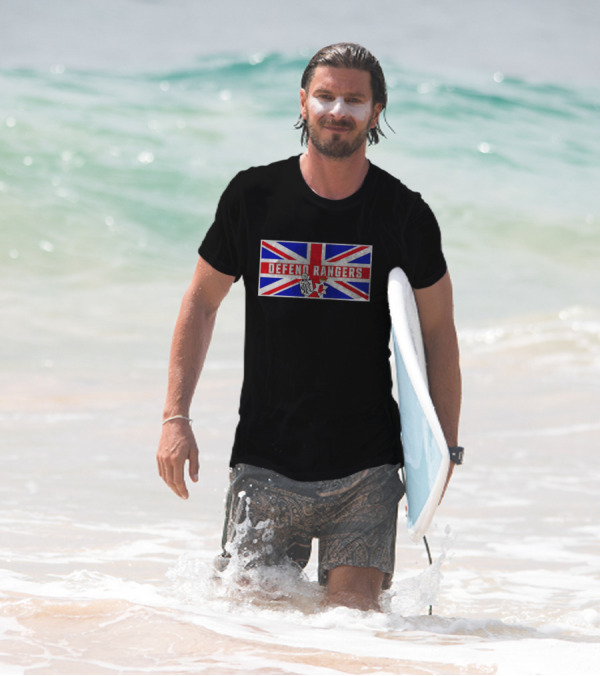 Defend Rangers Union Flag With FCRF Crest And Red Hand Of Ulster T-Shirt