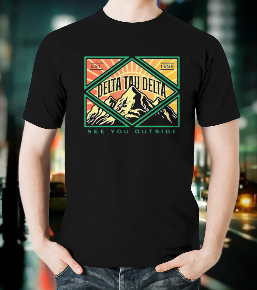 Delta Tau Delta See You Outside 1858 Mountain Sunburst T-Shirt