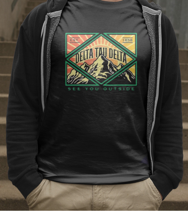 Delta Tau Delta See You Outside 1858 Mountain Sunburst T-Shirt