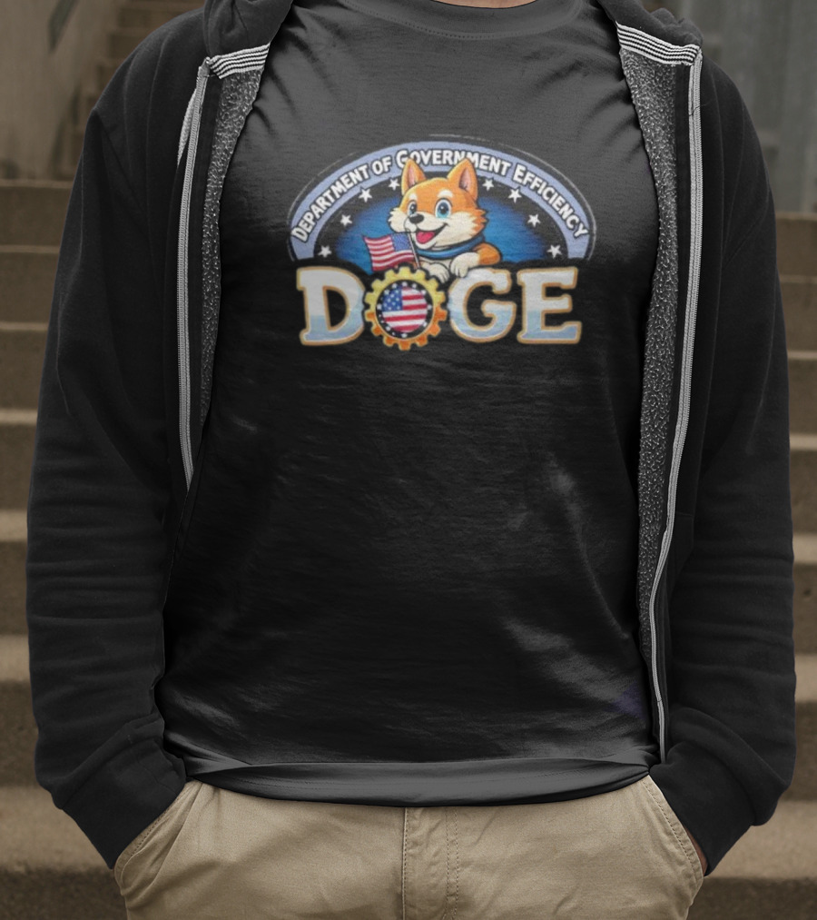 Doge Department Of Government Efficiency American Flag Pup Stars And Stripes T-Shirt