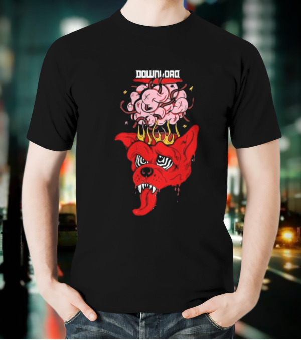 Download Festival Brain Explosion Red Dog Flames Quirky Cartoon Style T-Shirt