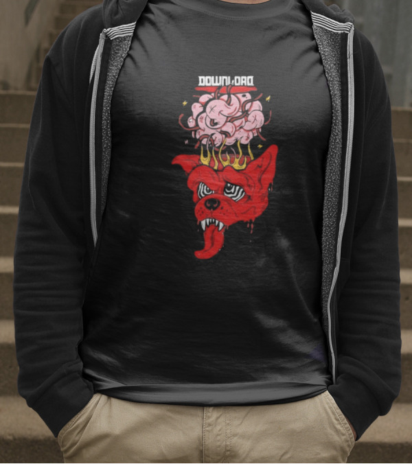 Download Festival Brain Explosion Red Dog Flames Quirky Cartoon Style T-Shirt