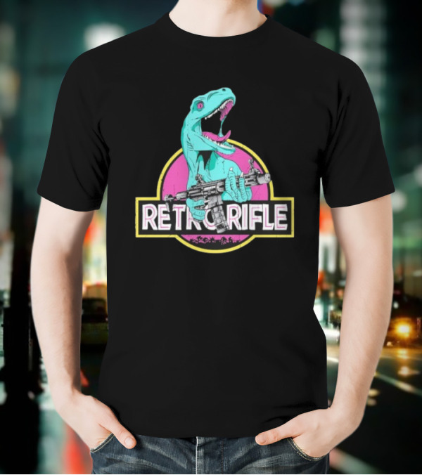 Retro Rifle Dinosaur Holding Gun Vintage Style T-Shirt