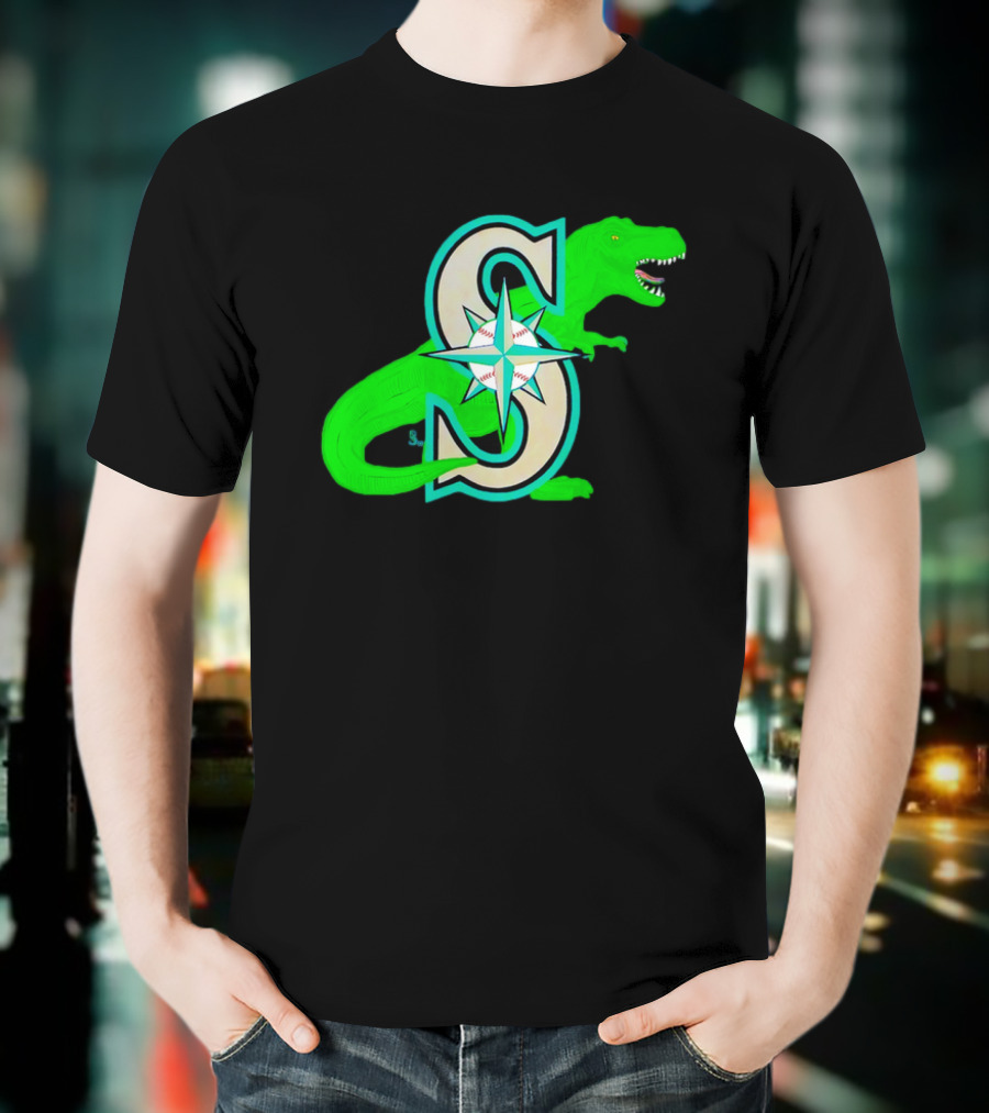 Seattle Mariners Dinosaur Baseball Team Emblem T-Shirt