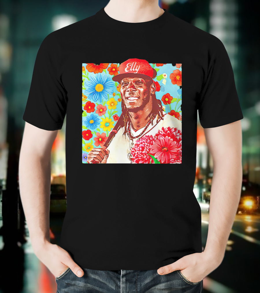 Elly De La Cruz Cincinnati Reds Floral Baseball Imagery T-Shirt