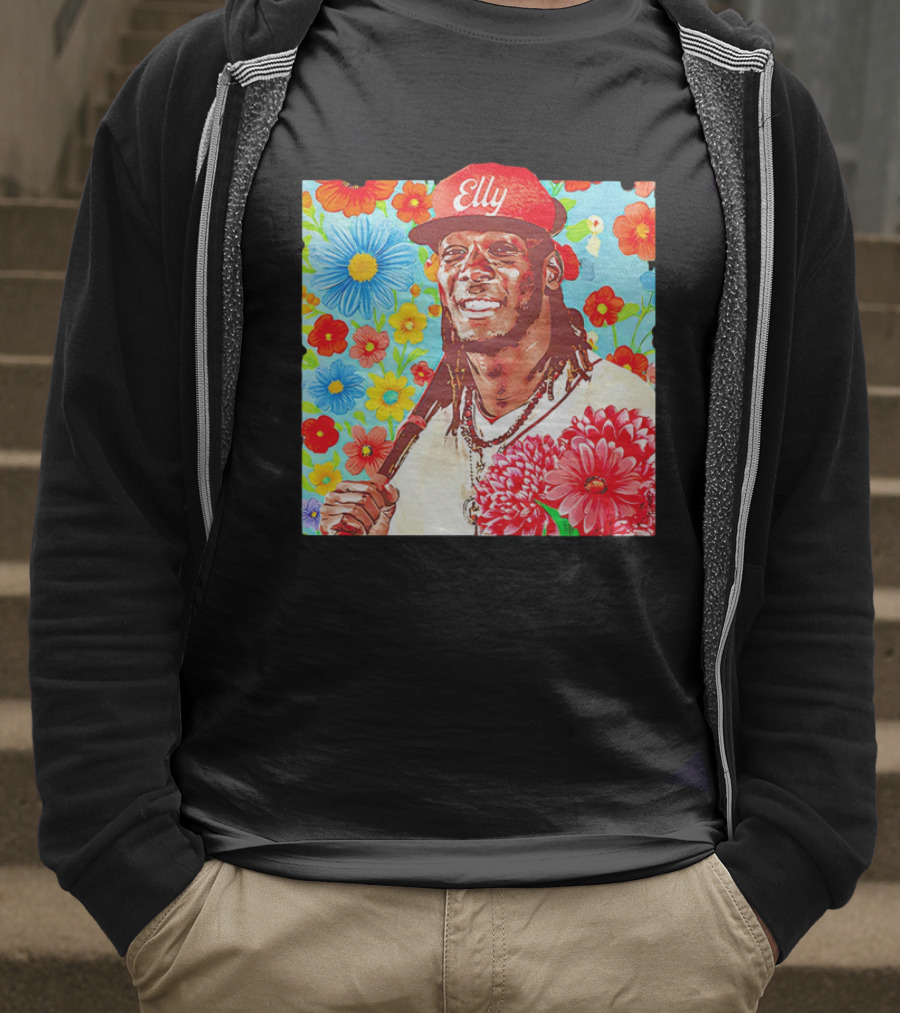 Elly De La Cruz Cincinnati Reds Floral Baseball Imagery T-Shirt