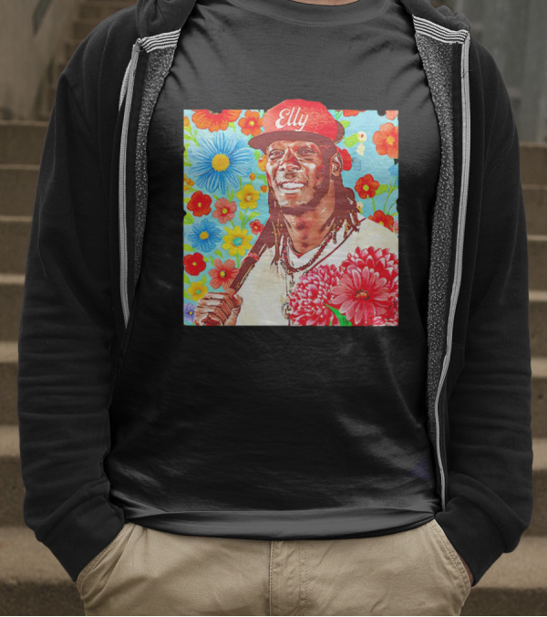 Elly De La Cruz Cincinnati Reds Floral Baseball Imagery T-Shirt