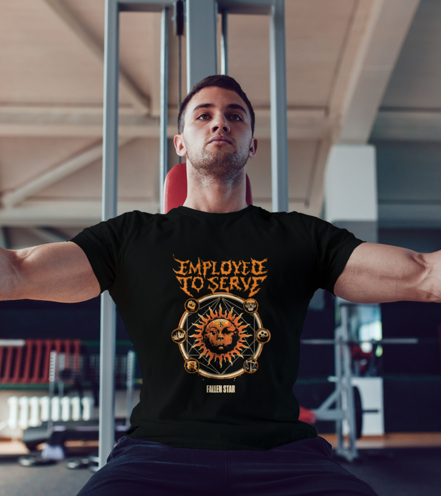 Employed To Serve Fallen Sun Star With Zodiac Circles T-Shirt